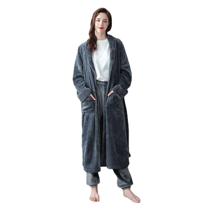 

Женский зимний костюм-двойка, длинный фланелевый Халат, теплый халат-кимоно, уютный халат, Мужская Ночная одежда для сна, размера плюс