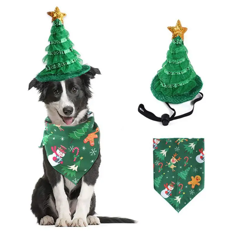 

Christmas Pet Dog Bandanas Christmas Hat Costume Bow Tie Scarf Bib Accessories Set For Small Large Dogs Cats Festival Collar