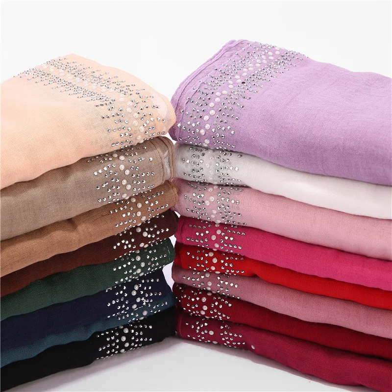 Роскошный Жемчужный хлопковый женский хиджаб под шарф с бусинами мусульманская