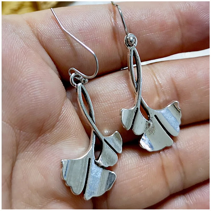 Boho Ginkgo Biloba растительный крючок листок висячие серьги Модные металлические серебряные листья Висячие серьги для женщин ювелирные изделия Z4D342