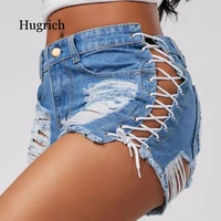 sexy summer women denim shorts 2021 new black blue high waist ripped short jeans femme tassel lace up bandage hotpants