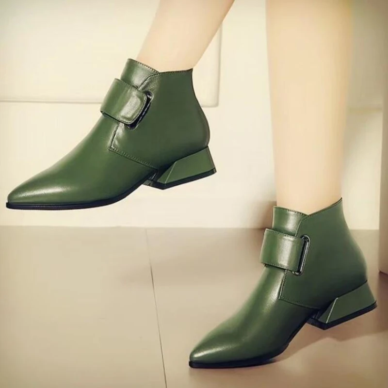 Женские ботинки Модные однотонные с острым носком Женская обувь на низком