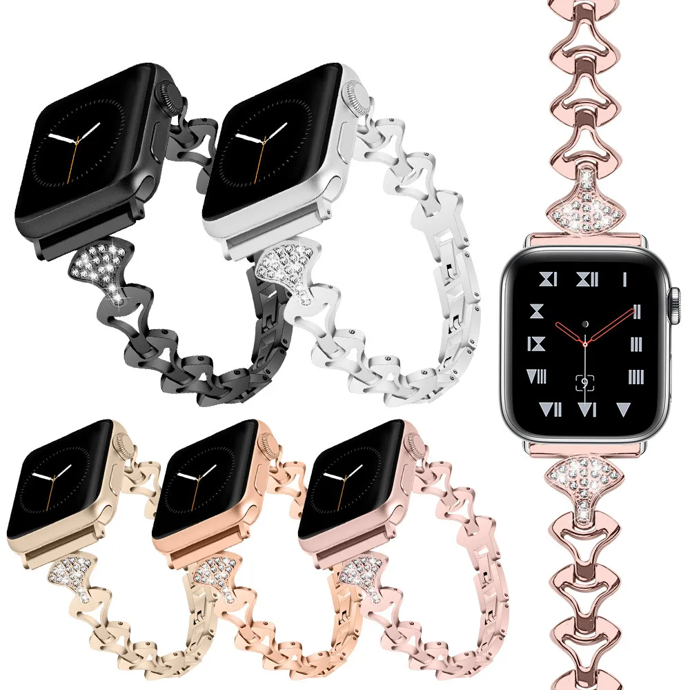 Браслет из нержавеющей стали для apple watch band Series 5 4 3 Женский бриллиантовый ремешок