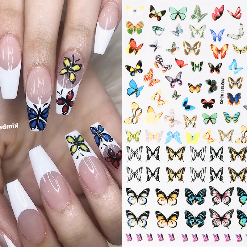 3d наклейка для ногтей переводная бабочка бумажная декоративная микс клейкие
