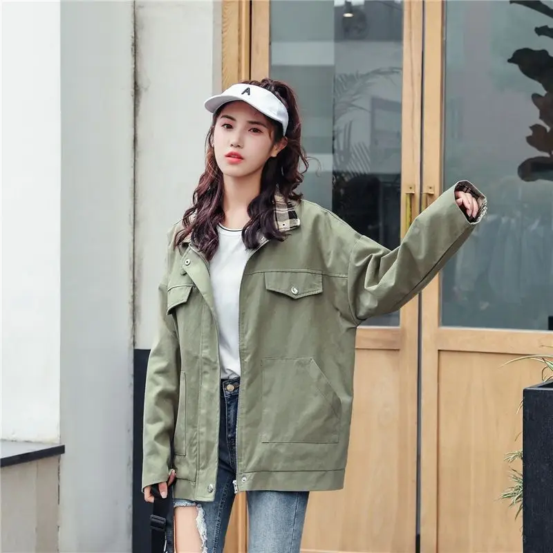 

Jackets Womens Solid Korean Style Harajuku Solid Basic Loose Females Jacket Oversize Casual Women Windbreaker Ulzzang Trendy New