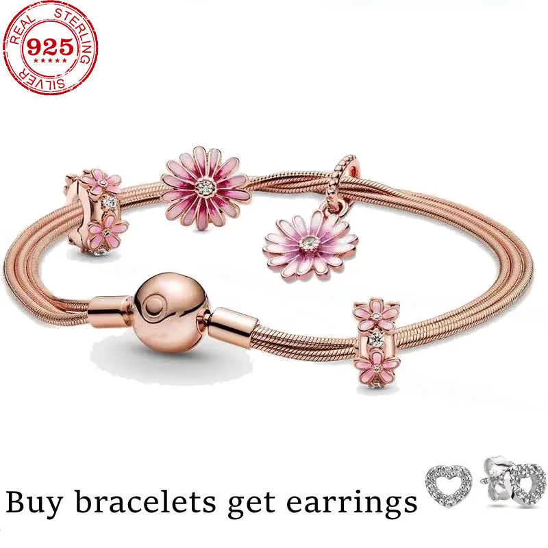 

2021 new S925 rose gold chrysanthemum four thread pendant Christmas gift snake bone bracelet European wedding jewelry quality