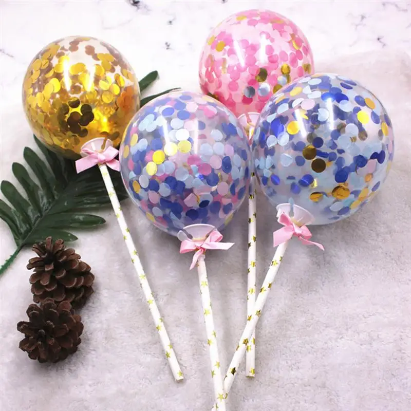 

12pcs 5 Inches Confetti Balloons Cake Toppers Latex Balloons Cake Picks Birthday Cupcake Decoration Dessert Insert Party Favor