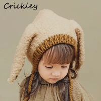 cut bunny baby girls boys hats long ears knitted kids caps lace up soft children hats winter warm toddler bonnet 6 colors
