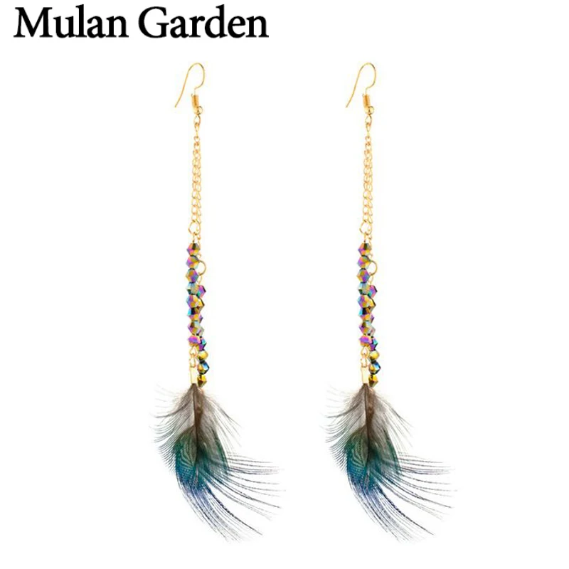 Женские этнические длинные серьги Mulan Garden с бусинами из смолы модные яркие
