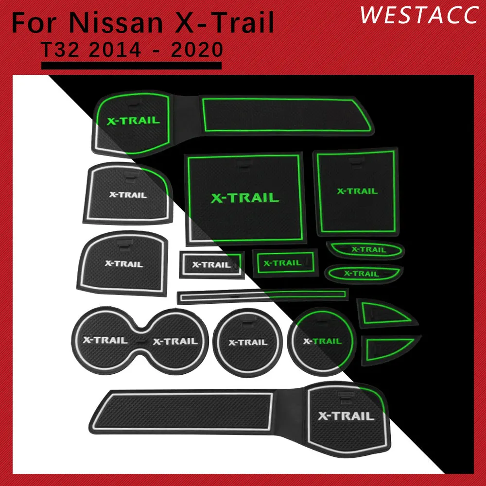 Silicon Car Anti-Slip Groove Mats Pads Door Slot Mat Water Cup Pad for Nissan X-Trail T32 2017 -2020 5 Seat Interior Accessories |