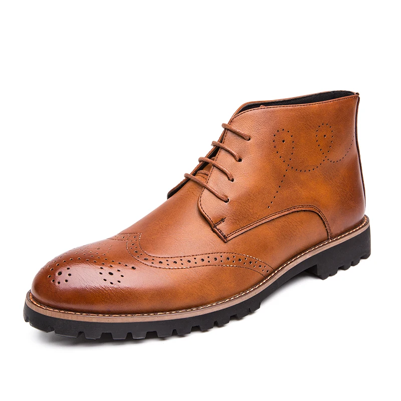 

2019 Spring/Autumn Men's Chelsea Boots,British Style Fashion Ankle Boots,Black/Brown Brogues Soft Leather Casual Shoes Black