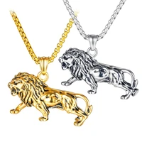 hip hop stainless steel gold color men%e2%80%98s necklace king lion pendant chain animal jewelry male gift