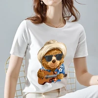 summer street fashion womens t shirt casual ladies o neck short sleeved 3d cute teddy bear print pattern series t shirt