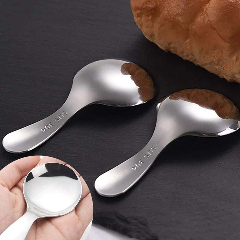 

Stainless Steel Serving Spoons with Short Handle for Ice Cream Salt Tea Coffee Baby Spoons Silver 5 Pcs