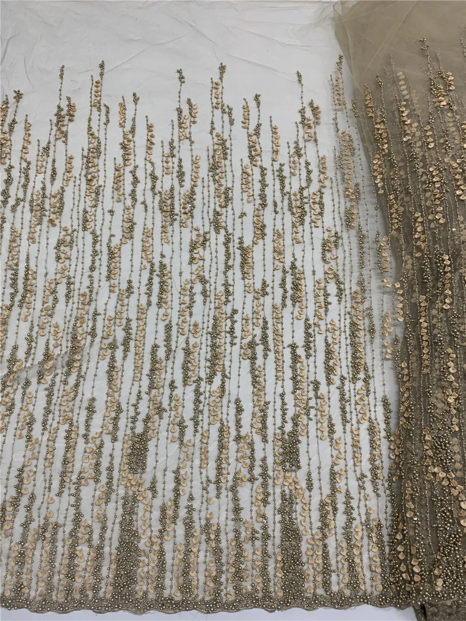 

African tulle Lace Fabric With beads ZH-3186818 latest Latest Fabric High Quality Mesh cord Lace for Dress