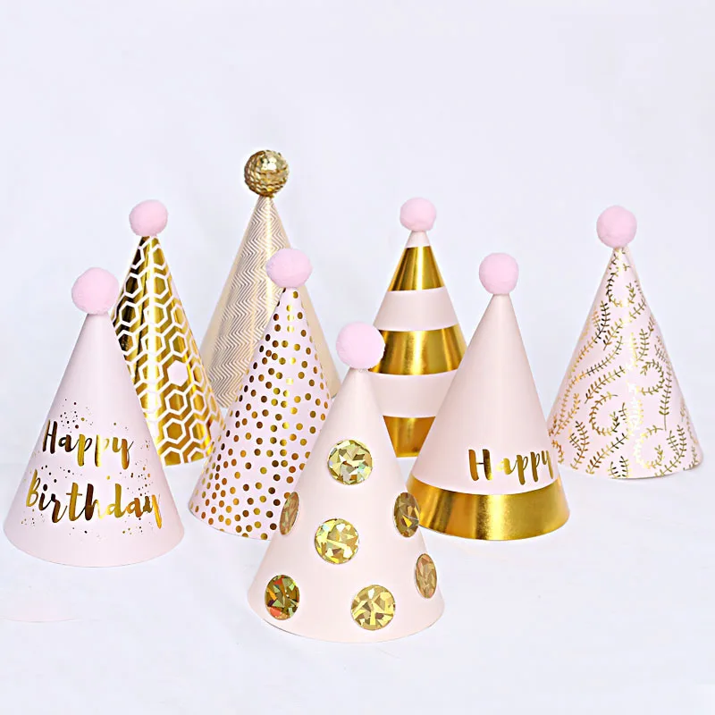 

1PC Birthday Hats Kids Boy Girl Pink Black Birthday Party Decorations Happy Birthday Paper Hat Prince Princess Crown