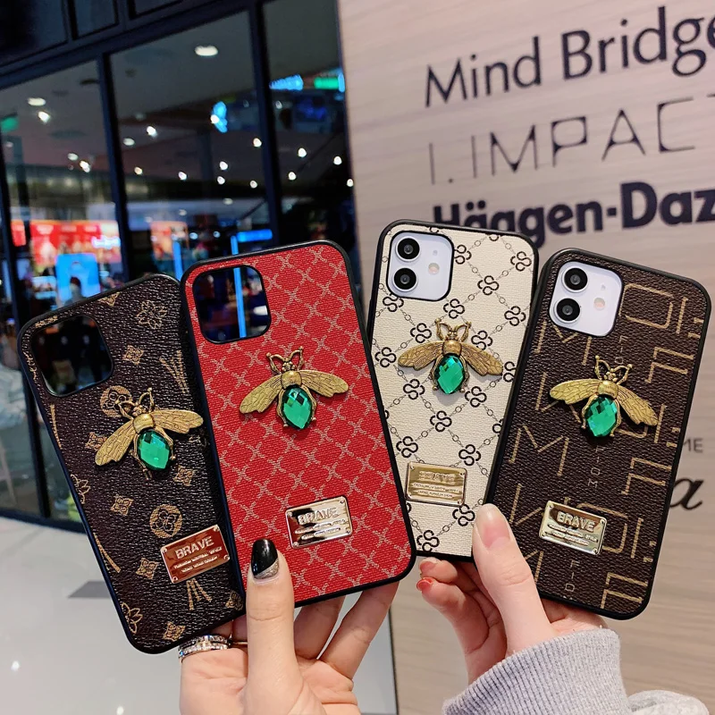 

Musubo Brand Diamond 3D Bee Phone Case For Samsung Note 20 Ultra S20 Leather girl Soft Cover For iPhone 12 11 Pro Max XR XS 7 8P