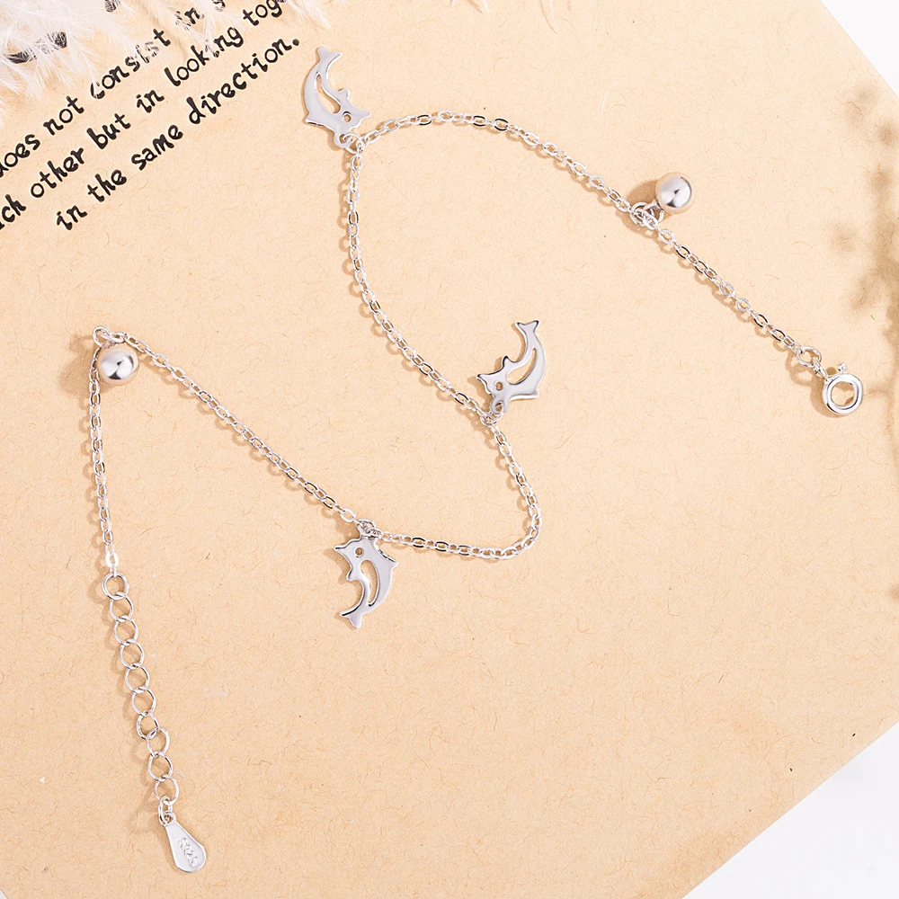 Браслеты для ног женские из серебра 925 пробы анклеты с дельфином милые Простые