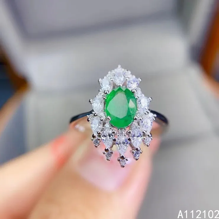 

KJJEAXCMY fine jewelry 925 sterling silver inlaid natural emerald Girls' trendy exquisite Chinese style gem ring support test