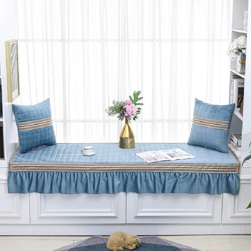 

Solid Color Bay Window Cushion with Skirt Light Luxury Modern Style Window Sill Bedroom Balcony Decor Tatami Non-slip Cushion