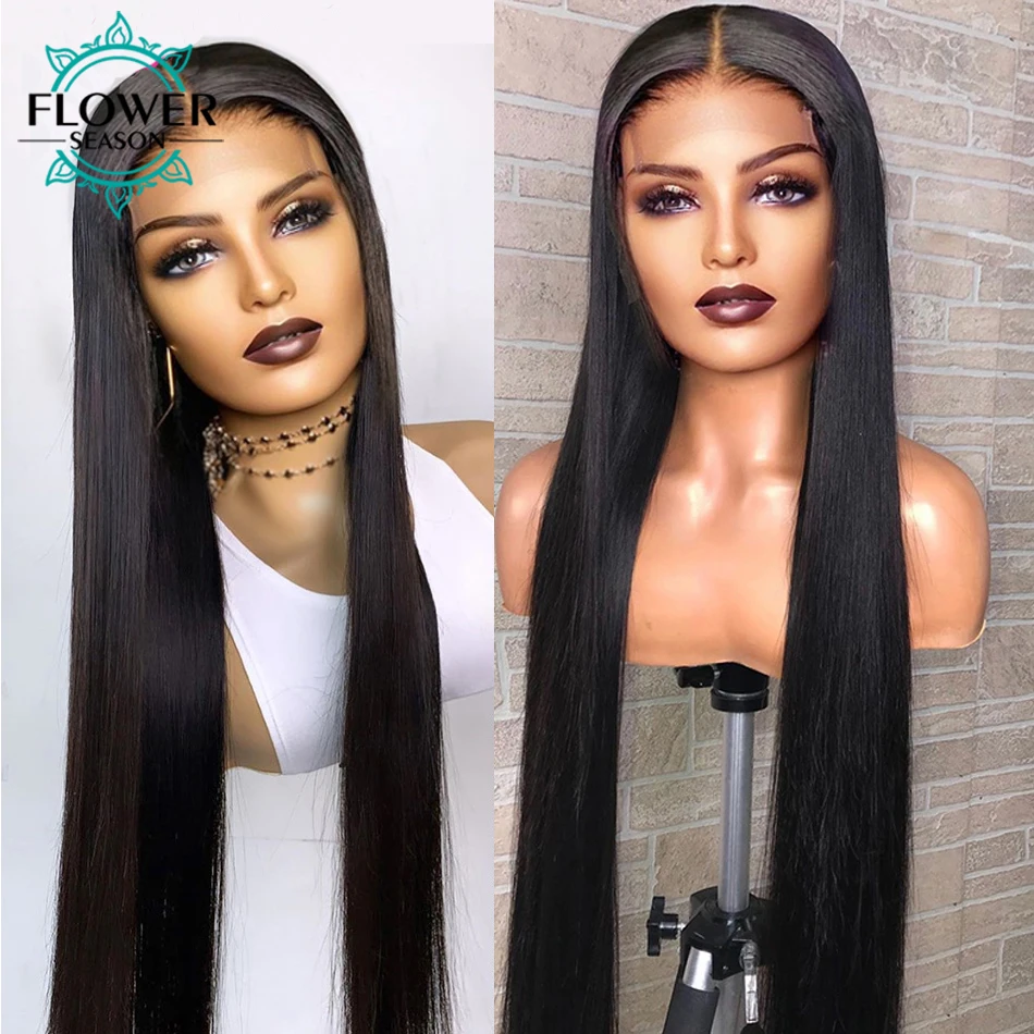 

Silk Base Human Hair Wigs Silky Straight 180Density 5x5 PU Scalp Top Lace Front Wig Preplucked for Black Women FlowerSeason