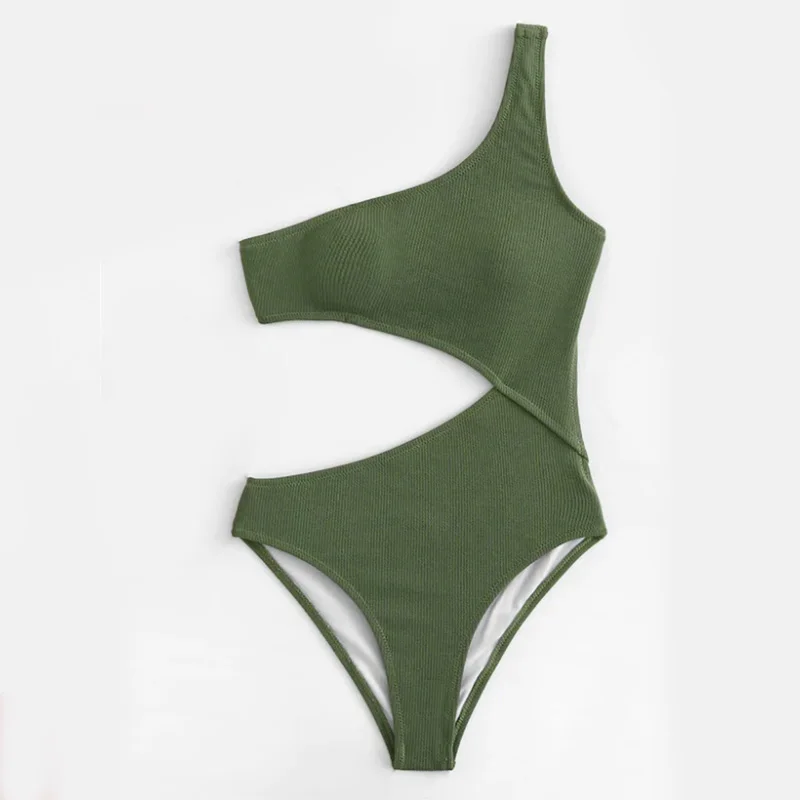 Сексуальный купальный костюм на одно плечо Женская пляжная однотонная купальная