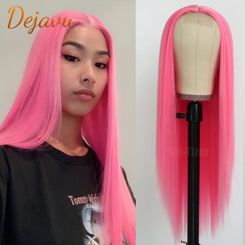 

Pink Color Lace Front Human Hair Wigs 13x4 Closure Wig 32 Inch Straight Brazilian Remy Hair PrePlucked for Women