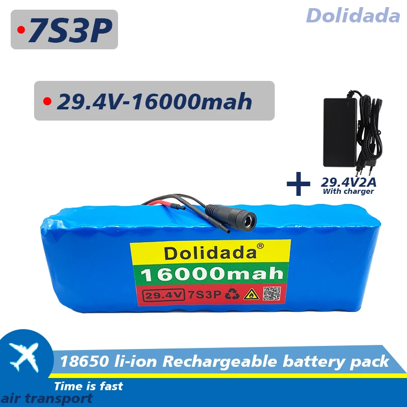 

New 24V Battery 7S3P 29.4V 16Ah Li-ion Battery Pack with 20A Balanced BMS for Electric Bicycle Scooter Power Wheelchair+Charger