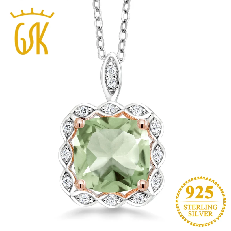 GemStoneKing 2 22 Ct подушка натуральный зеленый прасиолит серебро 925 пробы подвеска