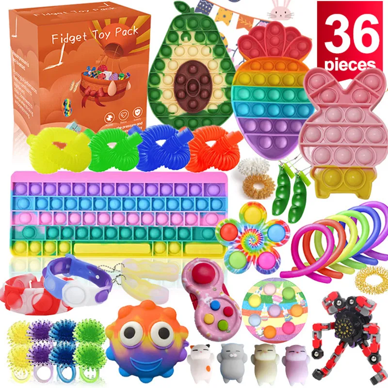 Fidget Toys Pack Antistress Toy Set Stretchy Strings Push Gift Adults Children Squishy Sensory Anti Stress Relief Figet Toys Kit