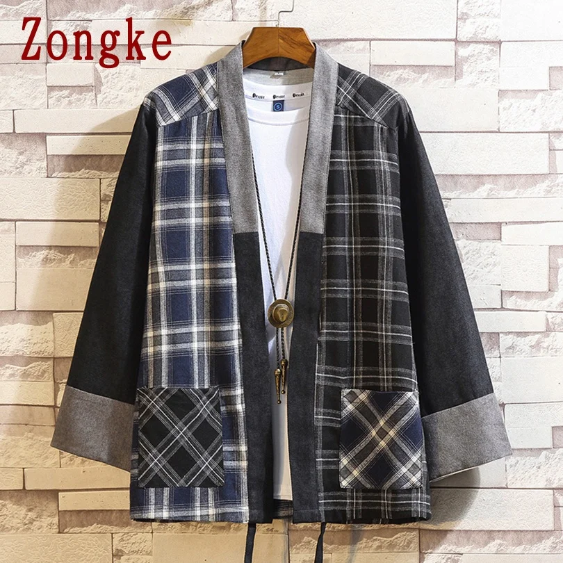 

Летнее кимоно Zongke в клетку в стиле Харадзюку, кардиган, мужская куртка, японское кимоно, уличная одежда, летняя куртка, мужское кимоно, куртк...