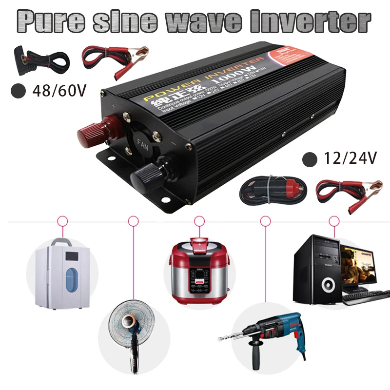 

1000W inverter 12v 220v Pure Sine Wave DC12V/24V To AC 220V 50HZ Power Converter Booster For Household Car Inverter