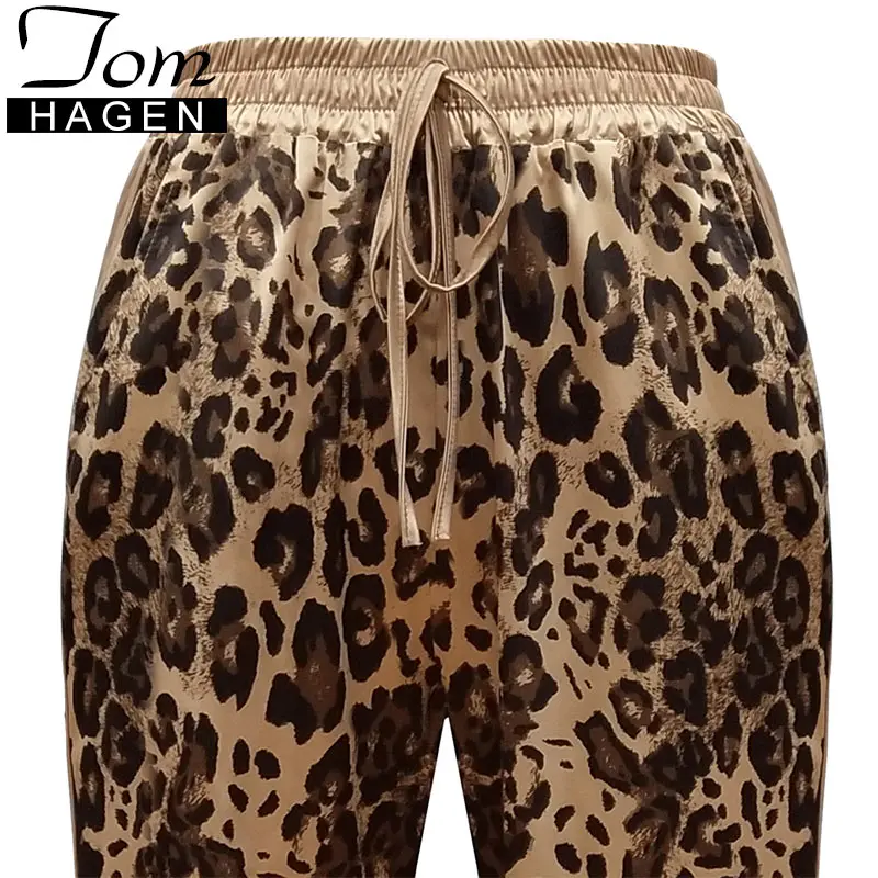 Женские леопардовые брюки в полоску на шнуровке вечерние Брюки-карандаш с