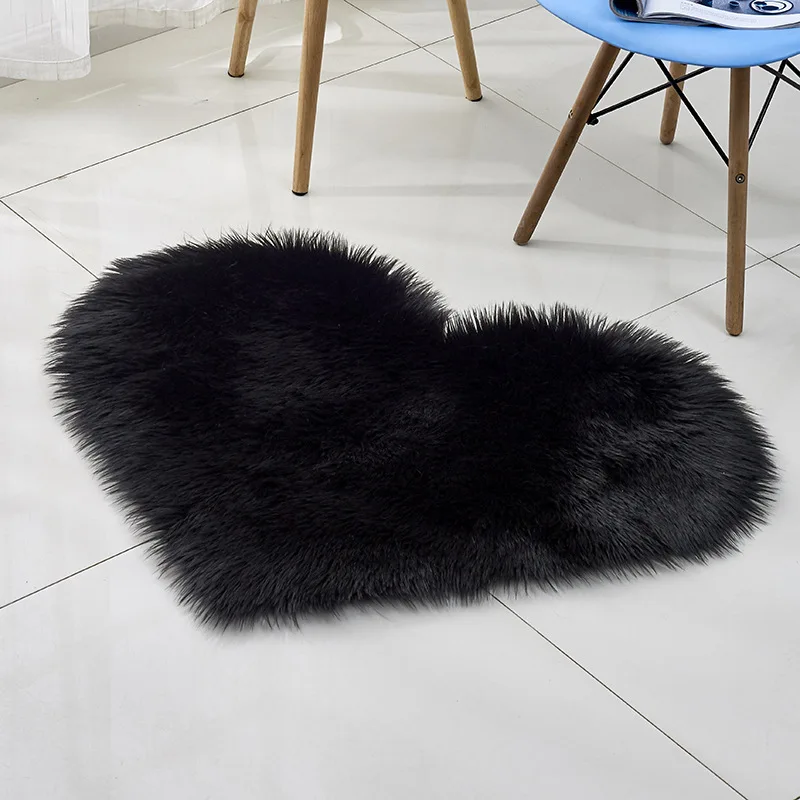 

Love Heart Rugs Artificial Wool Sheepskin Hairy Carpet Faux Floor Mat Fur Plain Fluffy Soft Area Rug for bedroom living room