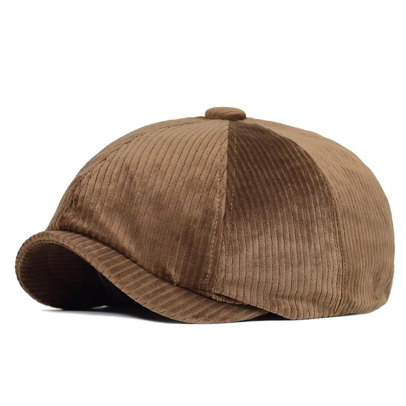 

Drop Shipping 2021 Autumn and Winter Corduroy Octagonhat Hat British Newsboy Men Beret Lady Fitted Ivy Cap 58CM