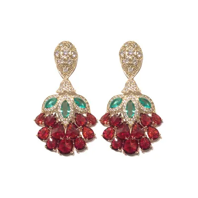 

Green leaf grape earrings luxury super flash drops ear earrings exaggerated fairy atmosphere crystal flower earrings