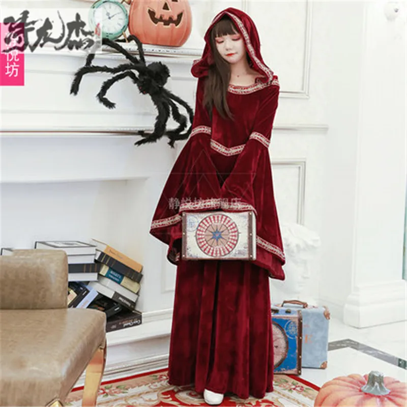 

Halloween queen witch vampire cosplay costume wizard robe dress cos clothing