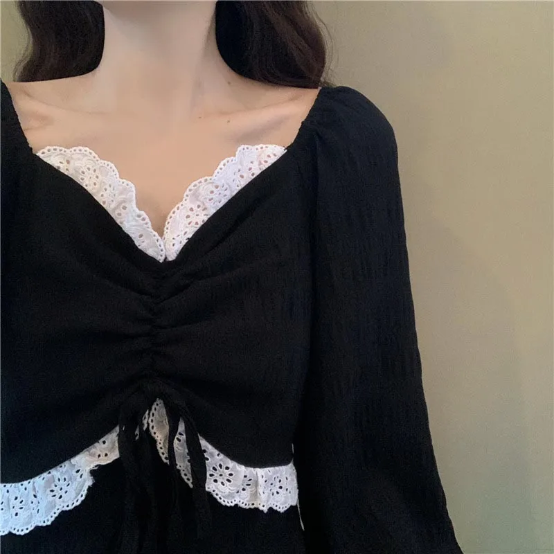 

One-Piece 2020 New Autumn Women'S Clothing Dress Women Designer Lace-Up Midi Dress Chic Casual Korean Style Party Vintage Dress