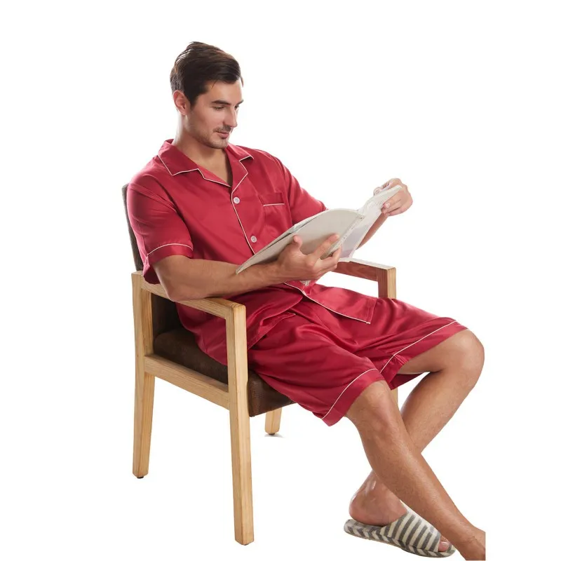 

Men's Summer Lapel Solid Color Pajamas Matte Satin Short-sleeved Casual Plus Size Home Service Suit HOT SALE