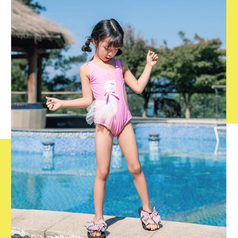Купальник для маленьких девочек розовый купальный костюм принцессы цельный с