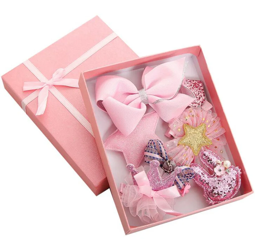 10Pcs/Box Girls Headdress Children Cute Hair Accessories Set Baby Clips Princess Crown Bows Headwear Barrettes Gift box | Детская одежда