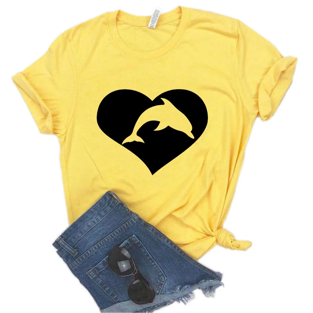 

Dolphin heart Print Women tshirt Cotton Casual Funny t shirt Gift Lady Yong Girl Top Tee A-1408
