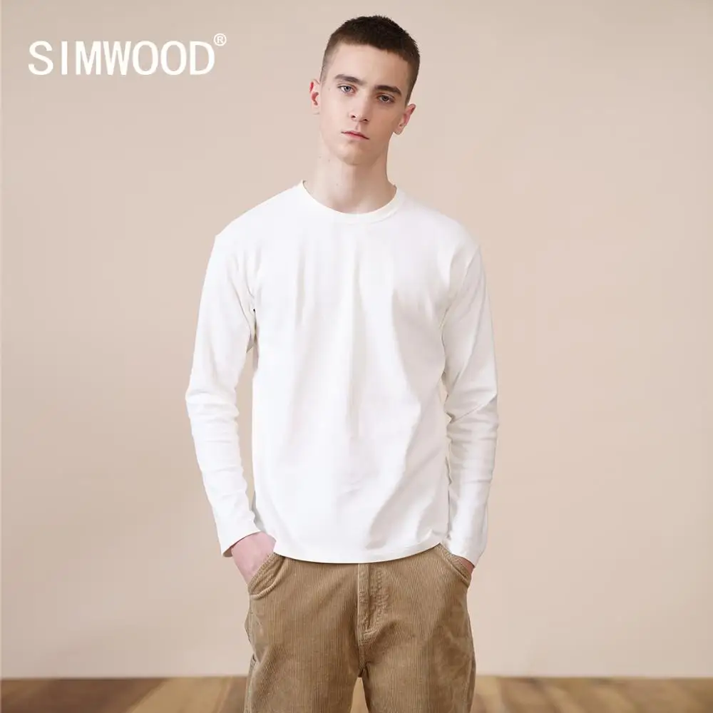 SIMWOOD 2021 Весенние Новые футболки с длинным рукавом мужские толстые мягкие
