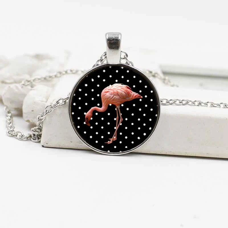 2019 Горячая подвеска Фламинго в горошек Хрустальное стекло птица кулон ожерелье