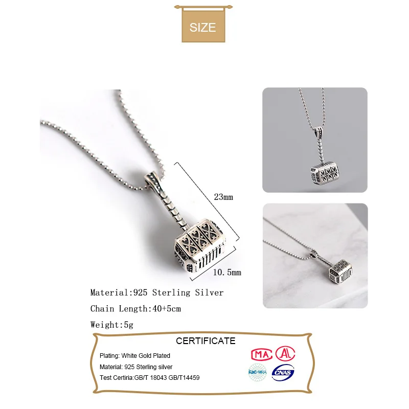 ElfoPlataSi Authentic 925 Sterling Silver Fashion Vintage Hammer Pendant Short Necklace Luxury Jewelry DA698 | Украшения и