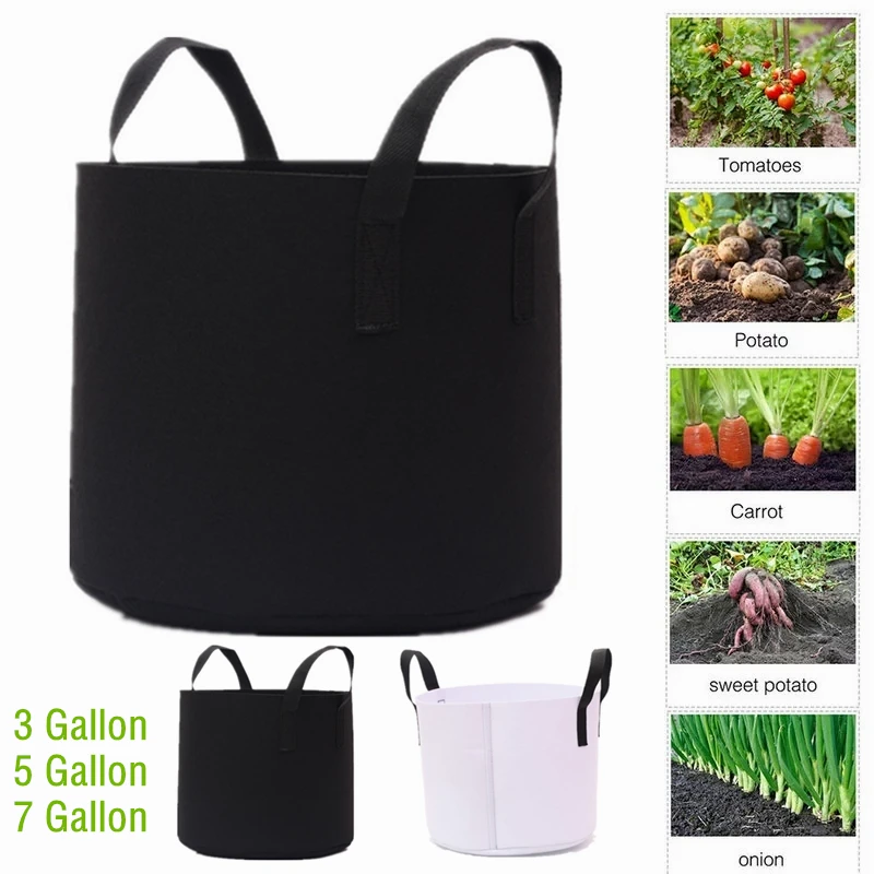 

3/5/7 Gallon Grow Bags Felt Grow Bag Gardening Fabric Grow Pot Vegetable Growing Planter Garden Flower Planting Pots