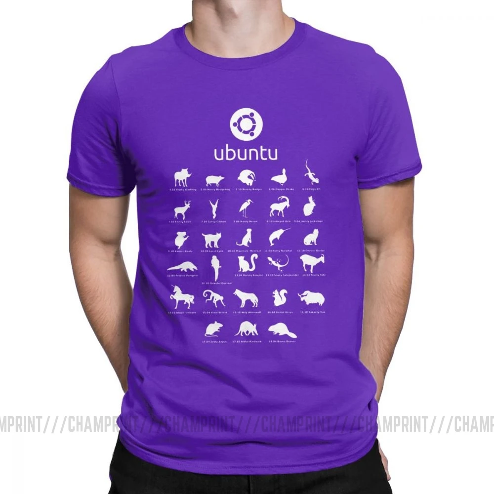 Забавные футболки Ubuntu Linux для мужчин, хлопковая Футболка с вырезом лодочкой, Distro Linux Debian, футболки с коротким рукавом, одежда с принтом - Цвет: Фиолетовый