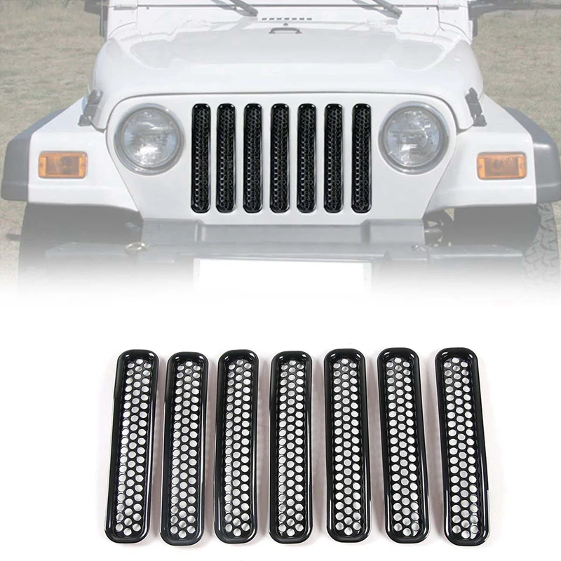 Honeycomb Mesh Front Grill Inserts Kit for 1997-2006 Jeep Wrangler TJ & Unlimited - (7PCS)