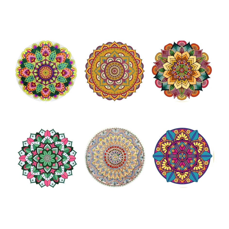

6pcs/set Round Drinks Coasters 3D Mandala Printed Home Party Wine Cup Pads Waterproof Vintage Non-slip Coffee Tea Wine Palcemats