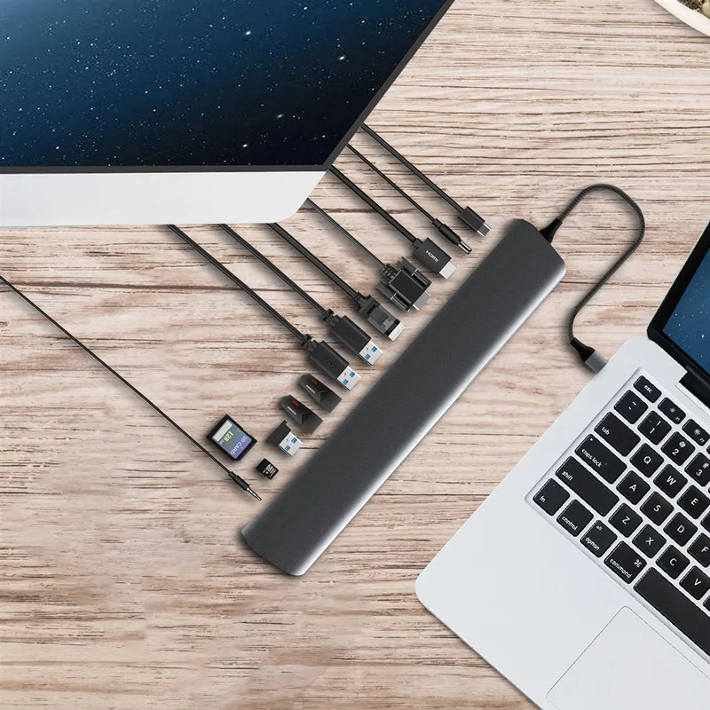 Ajiuyu USB C type C концентратор к USB 3,0 HDMI RJ45 VGA для MacBook Pro Air Аксессуары док сплиттер мульти 13 портов type C концентратор USB-C